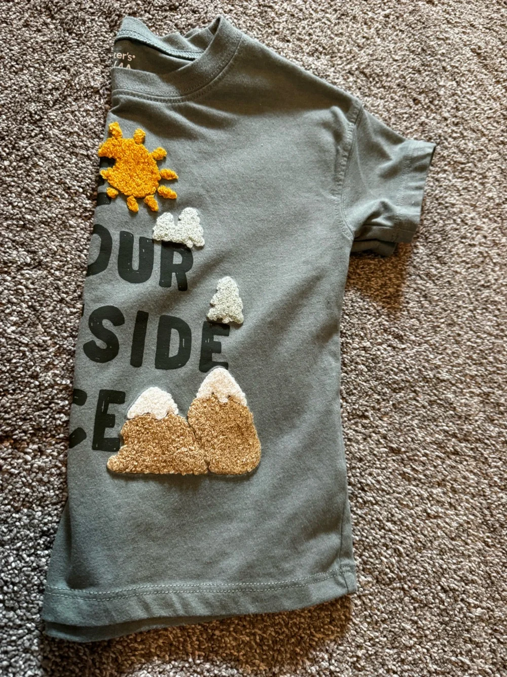 Carter’s Sage Green “Use your outside voice” 4T t-shirt 3D fuzzy Toddler Boy